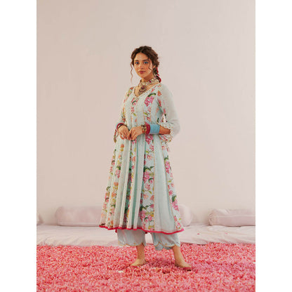 172 Threads Flower Ice Blue Blossom Anarkali Kurta Pant & Dupatta (Set of 3)