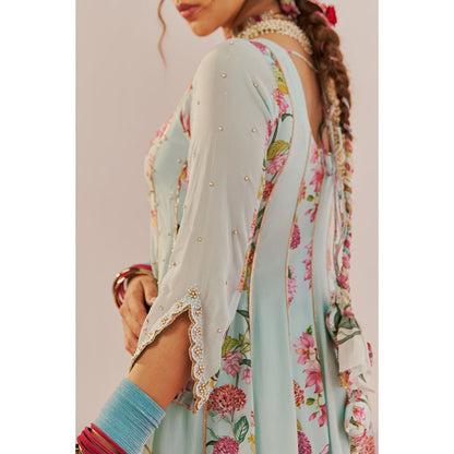 172 Threads Flower Ice Blue Blossom Anarkali Kurta Pant & Dupatta (Set of 3)