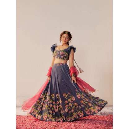 172 Threads Blue Orchid Lehenga Blouse & Dupatta (Set of 3)