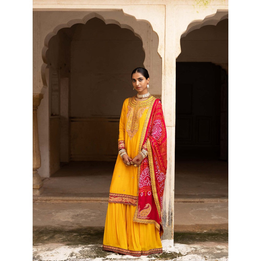 Aangan by Parul Yellow Haldi Bliss Sharara with Kurta and Dupatta (Set of 3)
