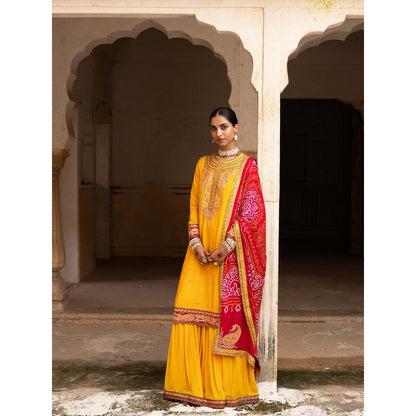 Aangan by Parul Yellow Haldi Bliss Sharara with Kurta and Dupatta (Set of 3)