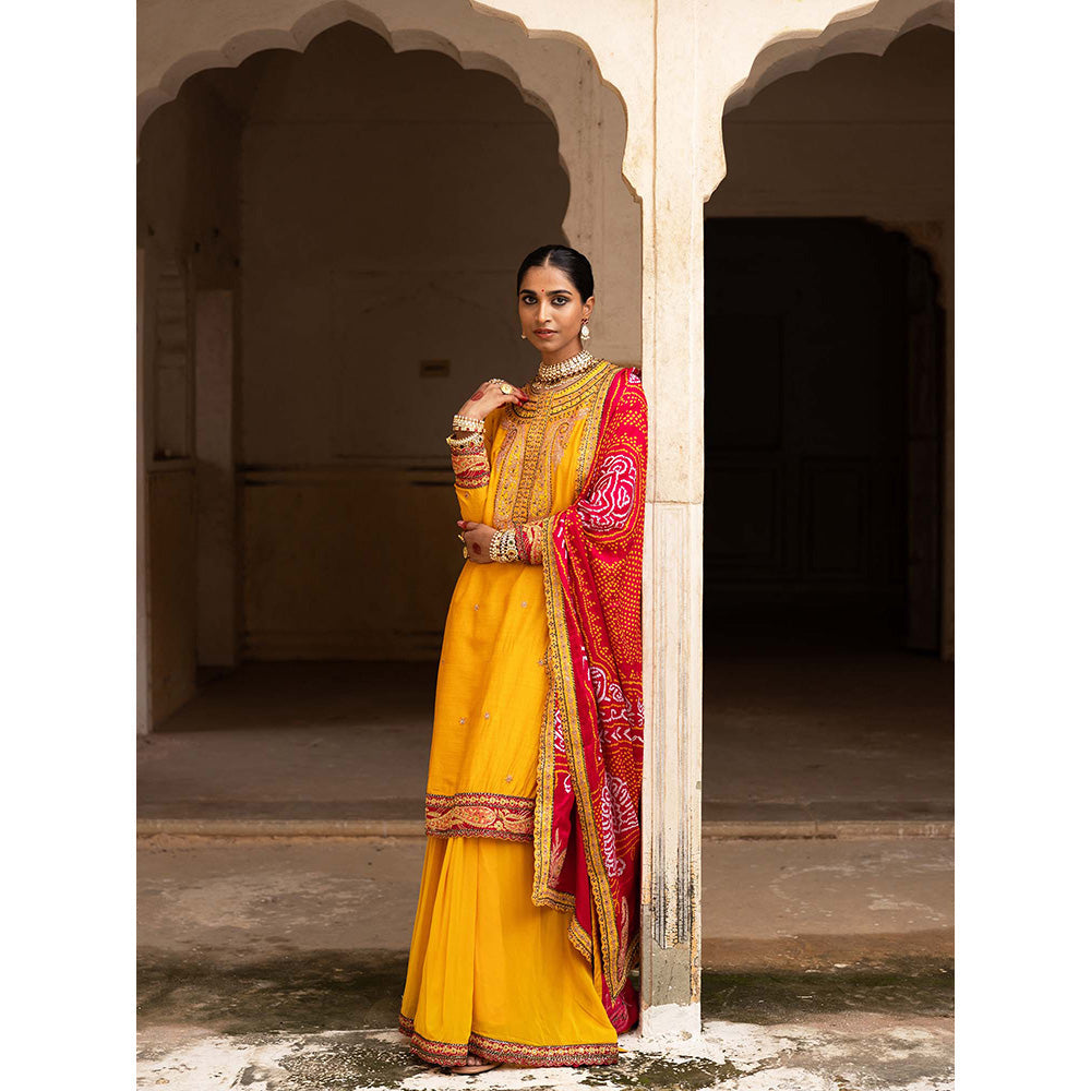 Aangan by Parul Yellow Haldi Bliss Sharara with Kurta and Dupatta (Set of 3)
