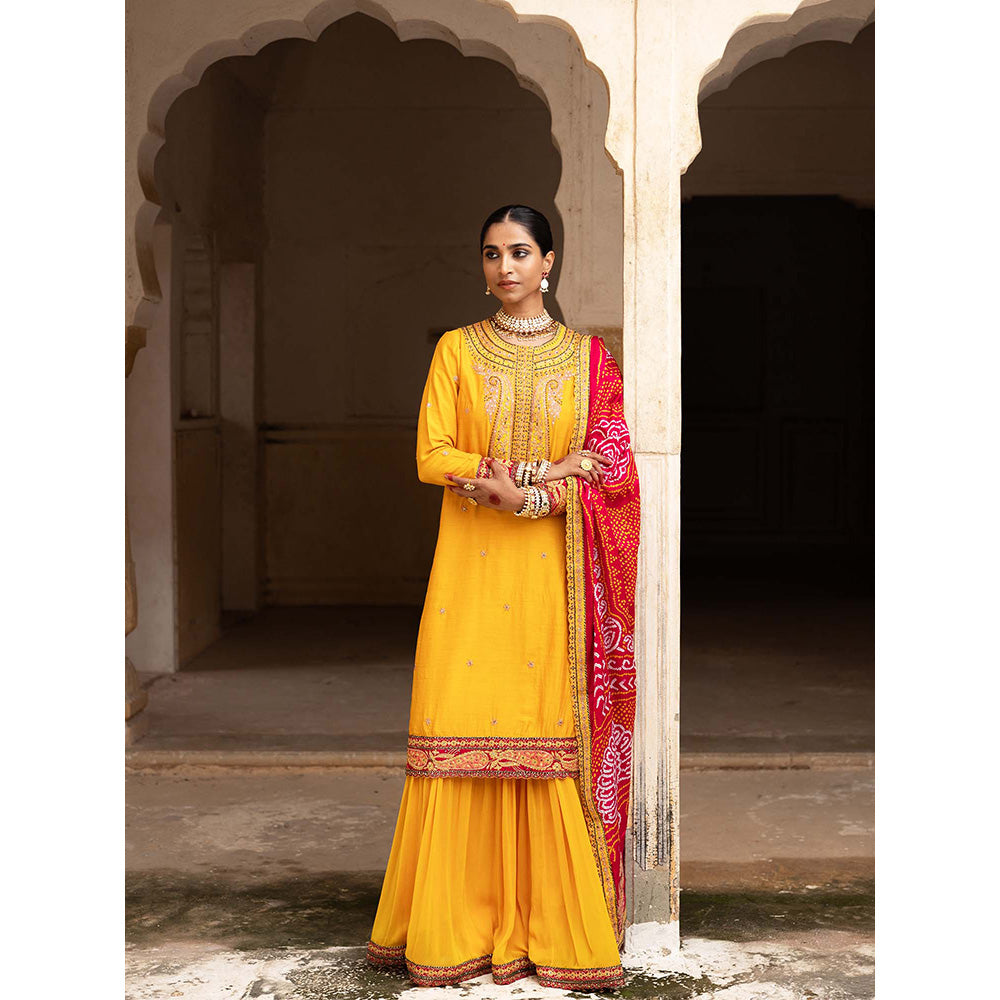 Aangan by Parul Yellow Haldi Bliss Sharara with Kurta and Dupatta (Set of 3)