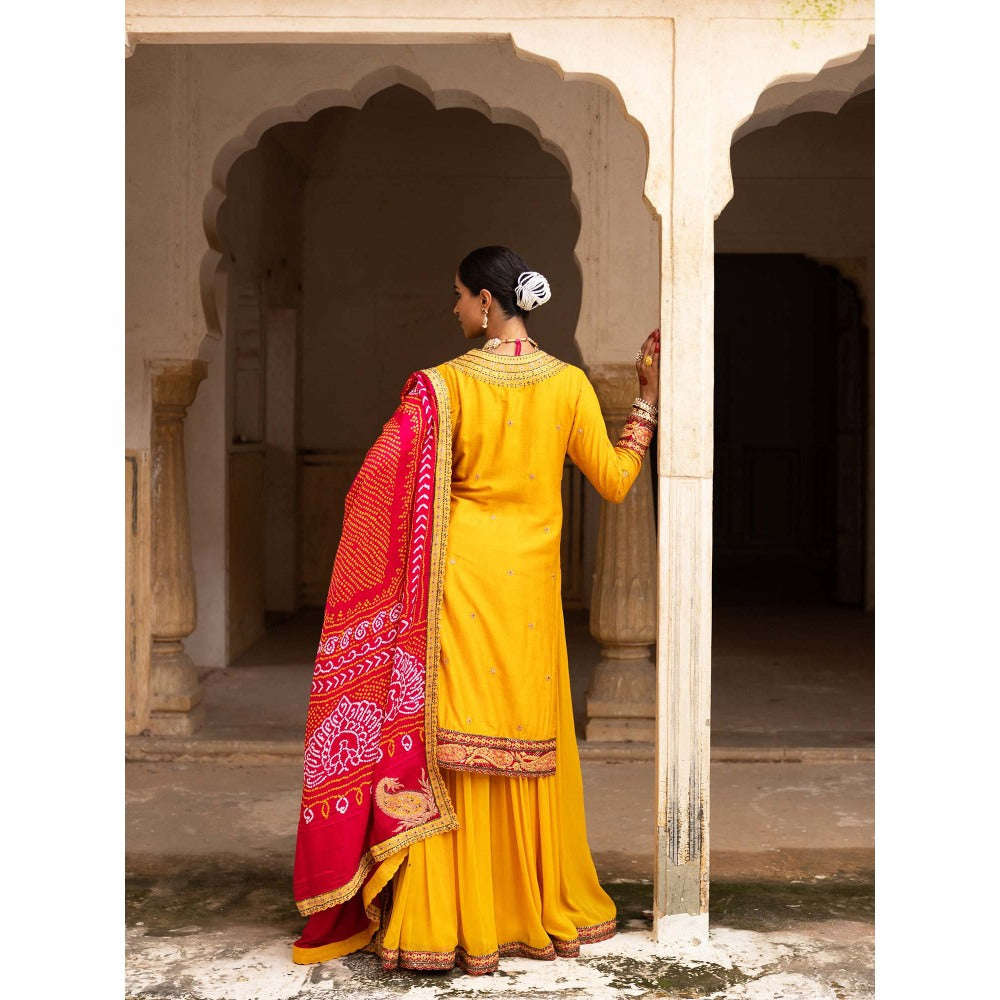 Aangan by Parul Yellow Haldi Bliss Sharara with Kurta and Dupatta (Set of 3)