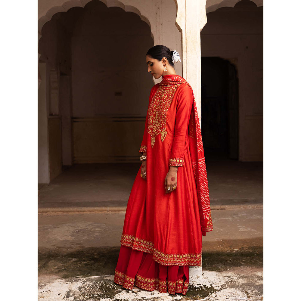 Aangan by Parul Orange Classical Luxe Bridal Sharara with Kurta and Dupatta (Set of 3)