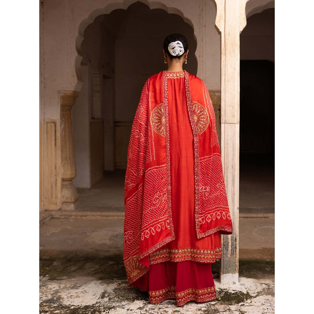 Aangan by Parul Orange Classical Luxe Bridal Sharara with Kurta and Dupatta (Set of 3)