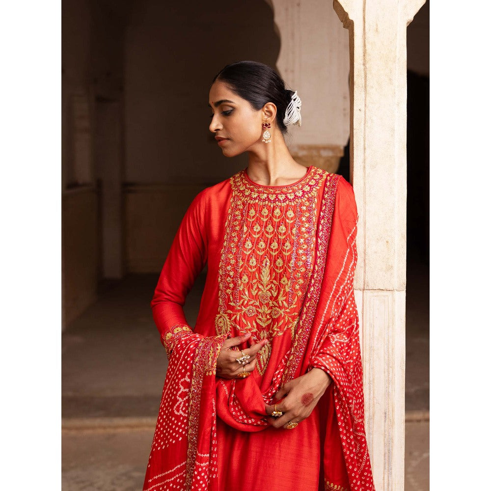 Aangan by Parul Orange Classical Luxe Bridal Sharara with Kurta and Dupatta (Set of 3)