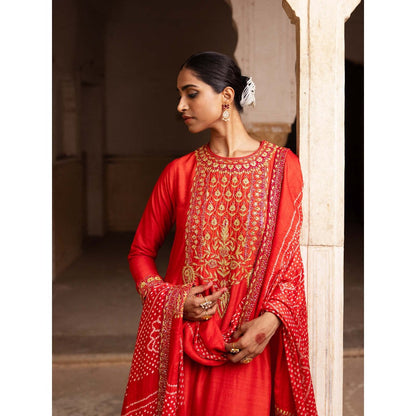 Aangan by Parul Orange Classical Luxe Bridal Sharara with Kurta and Dupatta (Set of 3)