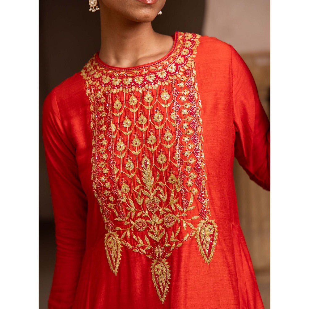 Aangan by Parul Orange Classical Luxe Bridal Sharara with Kurta and Dupatta (Set of 3)