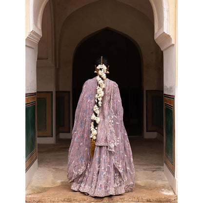 Aangan by Parul Purple Ethereal Organza Layers Sharara with Kurta and Dupatta (Set of 3)