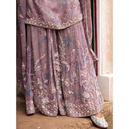 Aangan by Parul Purple Ethereal Organza Layers Sharara with Kurta and Dupatta (Set of 3)