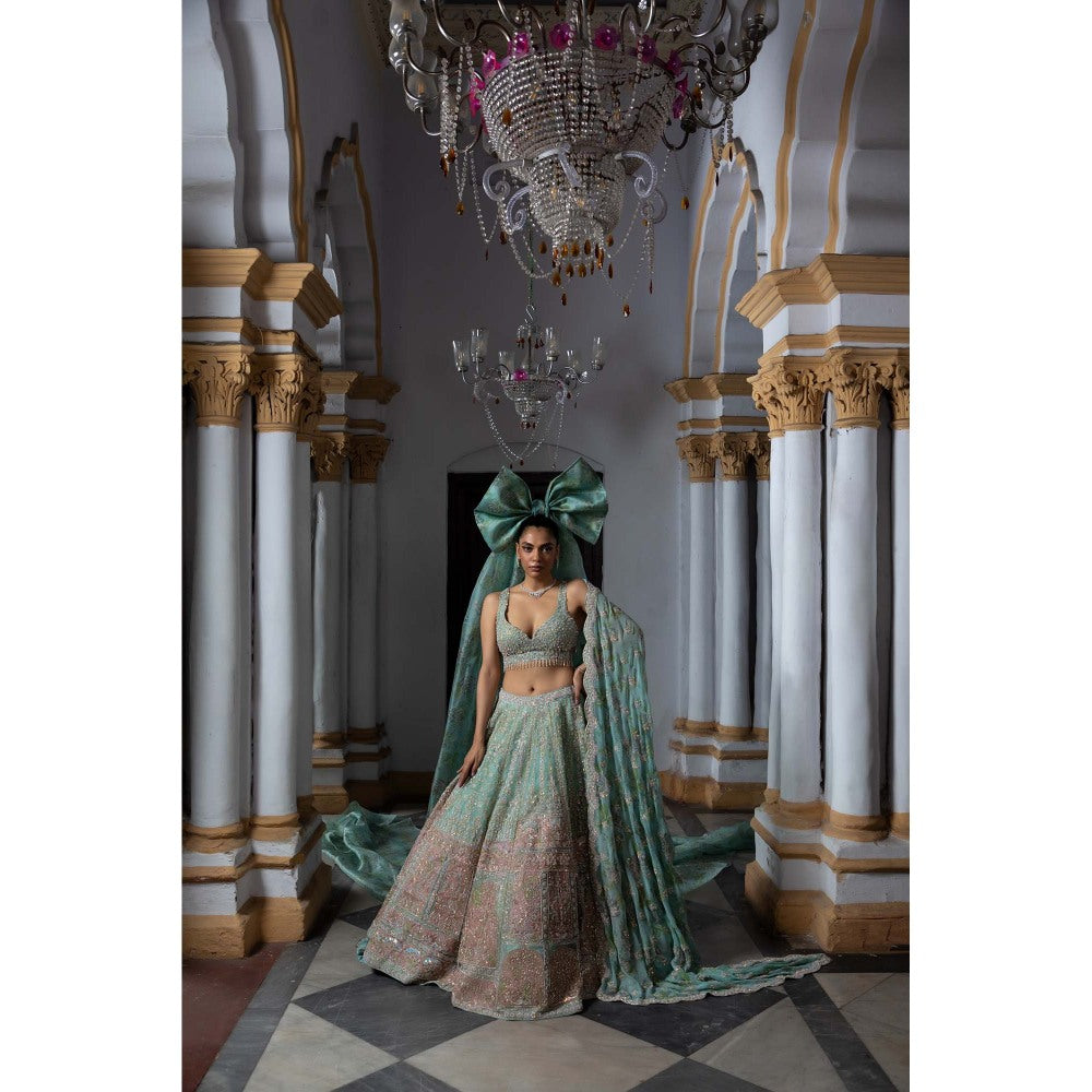 Aangan by Parul Green Blush Opulence Lehenga with Blouse and Dupatta (Set of 3)