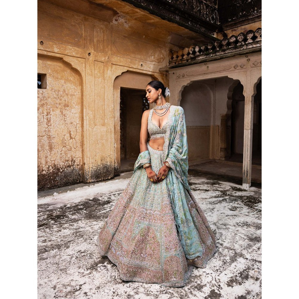 Aangan by Parul Green Blush Opulence Lehenga with Blouse and Dupatta (Set of 3)