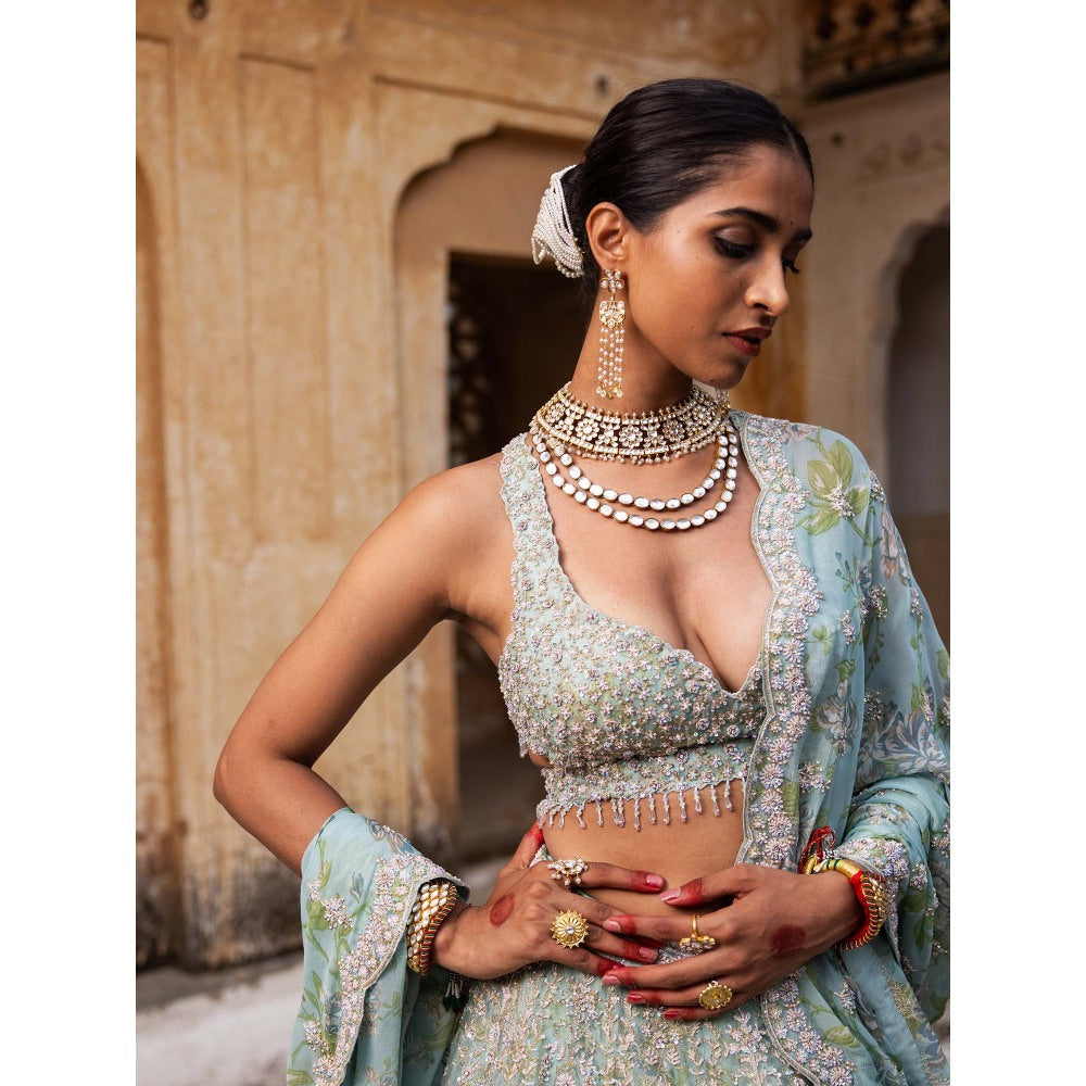 Aangan by Parul Green Blush Opulence Lehenga with Blouse and Dupatta (Set of 3)