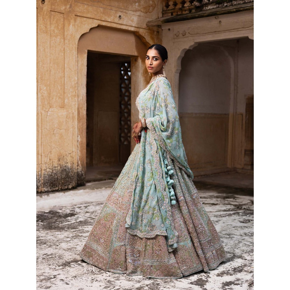Aangan by Parul Green Blush Opulence Lehenga with Blouse and Dupatta (Set of 3)