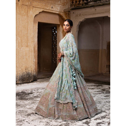 Aangan by Parul Green Blush Opulence Lehenga with Blouse and Dupatta (Set of 3)