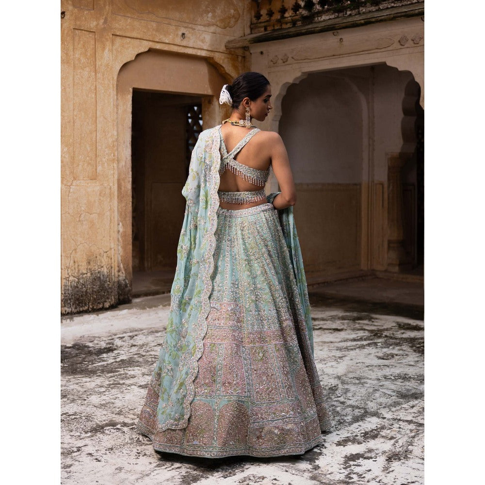 Aangan by Parul Green Blush Opulence Lehenga with Blouse and Dupatta (Set of 3)