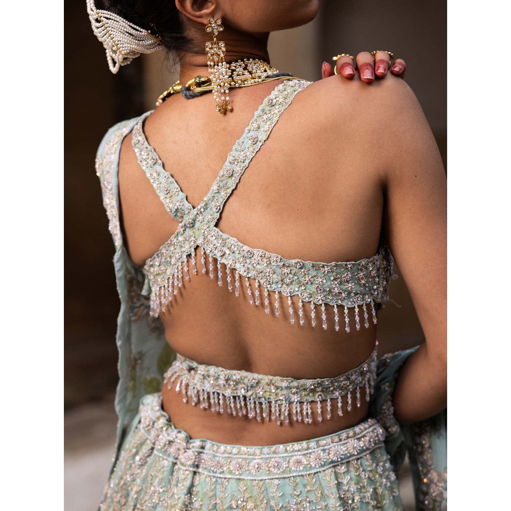 Aangan by Parul Green Blush Opulence Lehenga with Blouse and Dupatta (Set of 3)