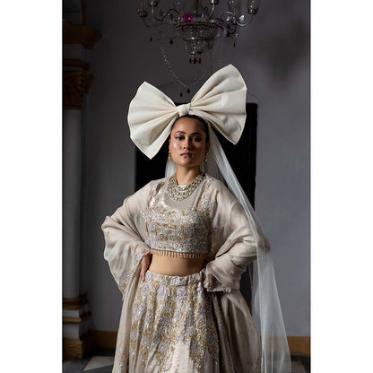 Aangan by Parul Taupe Moonlit Sonata Lehenga with Blouse and Dupatta (Set of 3)