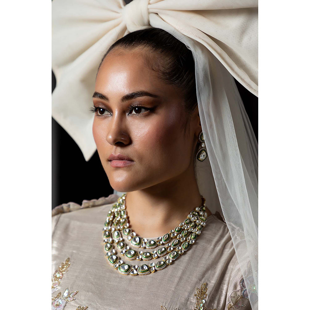 Aangan by Parul Taupe Moonlit Sonata Lehenga with Blouse and Dupatta (Set of 3)