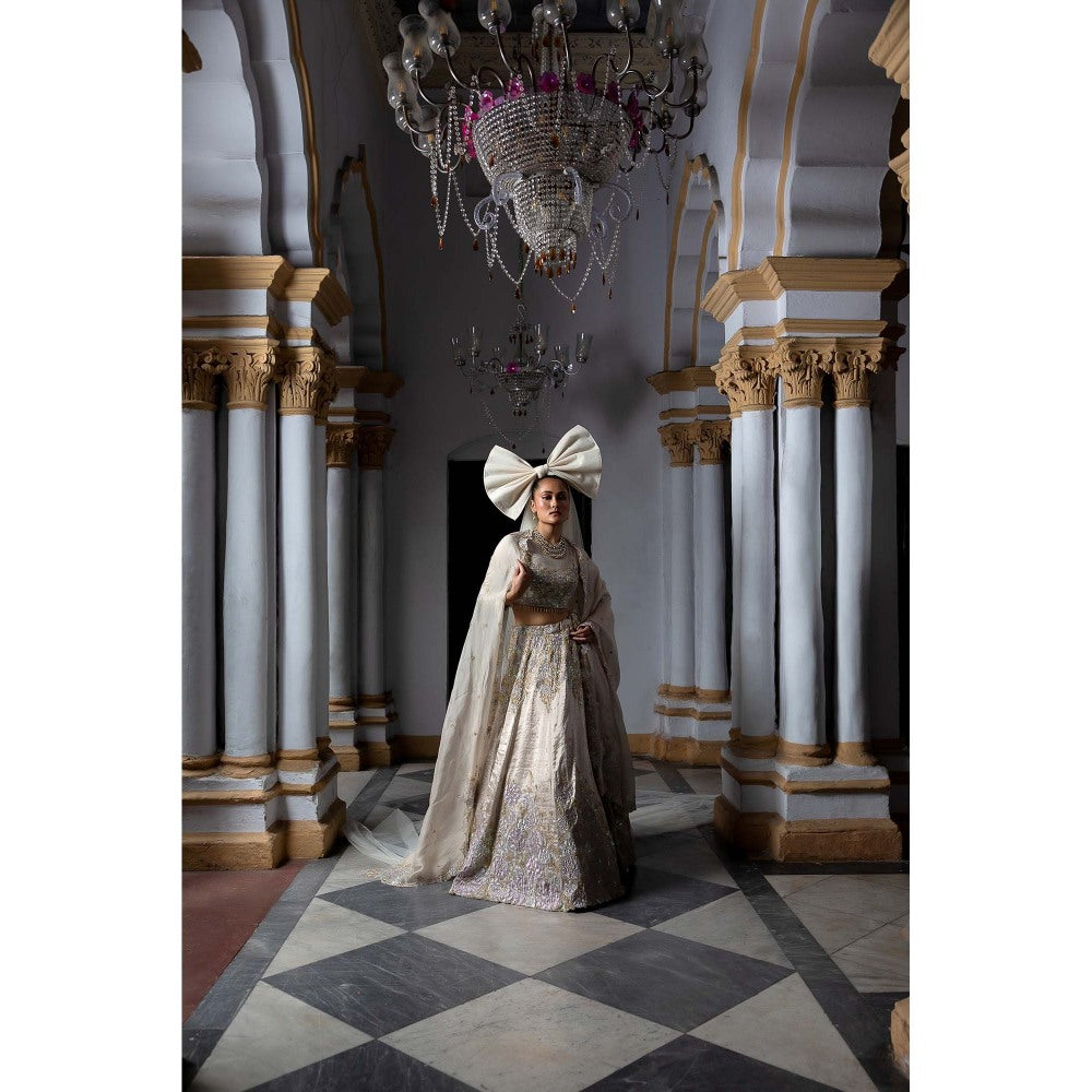 Aangan by Parul Taupe Moonlit Sonata Lehenga with Blouse and Dupatta (Set of 3)