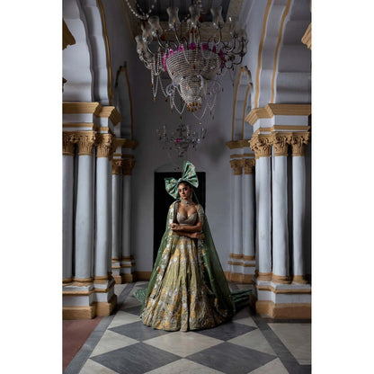 Aangan by Parul Green Verdant Muse Lehenga with Blouse and Dupatta (Set of 3)