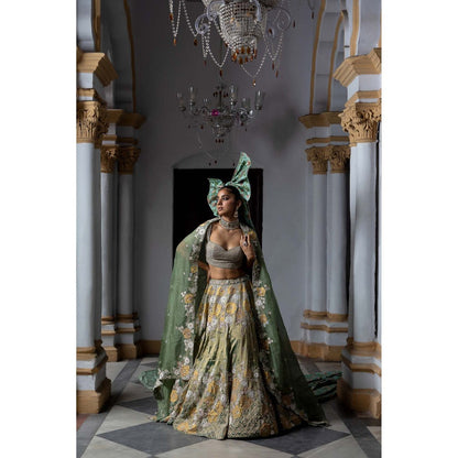 Aangan by Parul Green Verdant Muse Lehenga with Blouse and Dupatta (Set of 3)