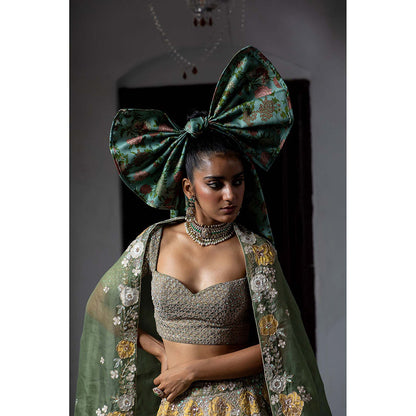 Aangan by Parul Green Verdant Muse Lehenga with Blouse and Dupatta (Set of 3)