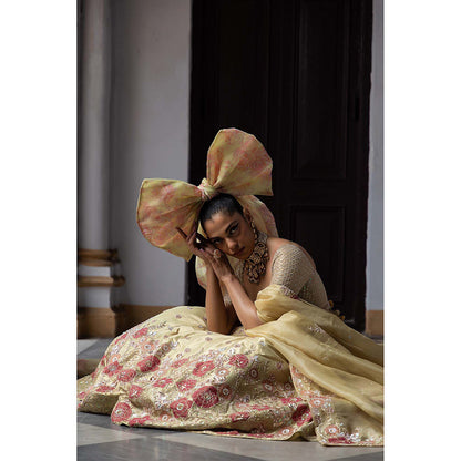 Aangan by Parul Beige Radiant Majesty Lehenga with Blouse and Dupatta (Set of 3)