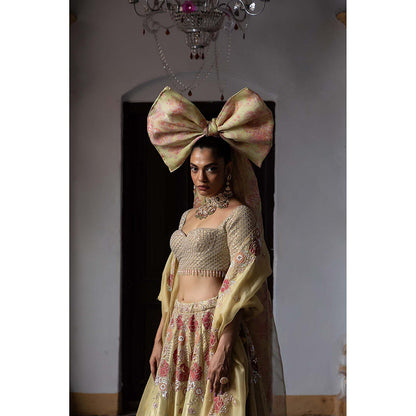 Aangan by Parul Beige Radiant Majesty Lehenga with Blouse and Dupatta (Set of 3)