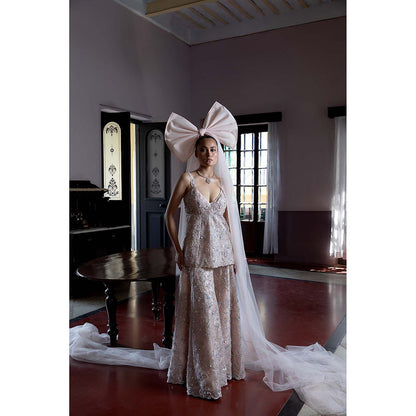 Aangan by Parul Pink Luminous Bloom Sharara with Top and Dupatta (Set of 3)