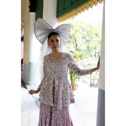 Aangan by Parul Mauve Celestial Spires Sharara with Top and Dupatta (Set of 3)