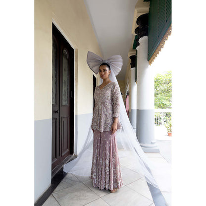 Aangan by Parul Mauve Celestial Spires Sharara with Top and Dupatta (Set of 3)