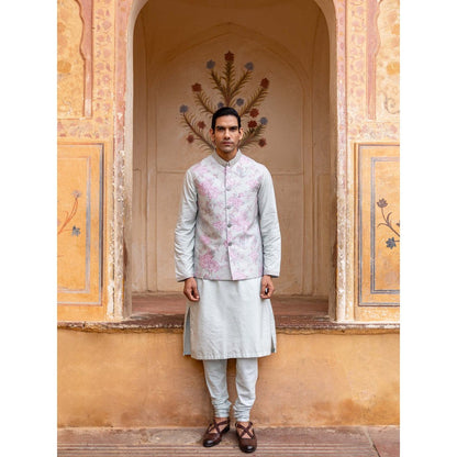 Aangan by Parul Green Regal Essence Kurta with Churidar and Nehru Jacket (Set of 3)