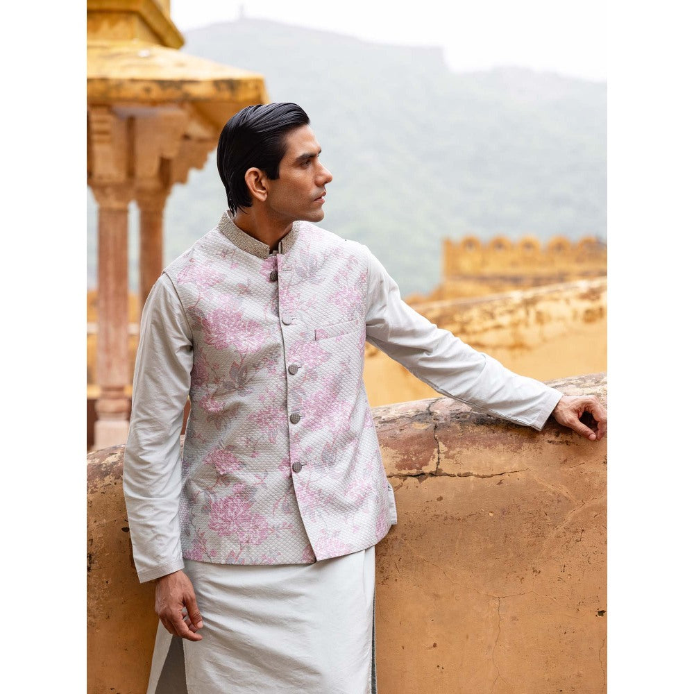 Aangan by Parul Pink Imperial Silk Kurta with Churidar and Nehru Jacket (Set of 3)