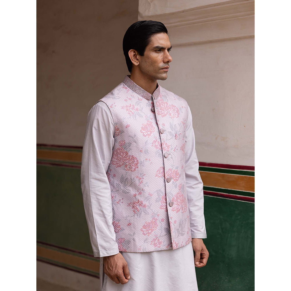 Aangan by Parul Pink Imperial Silk Kurta with Churidar and Nehru Jacket (Set of 3)