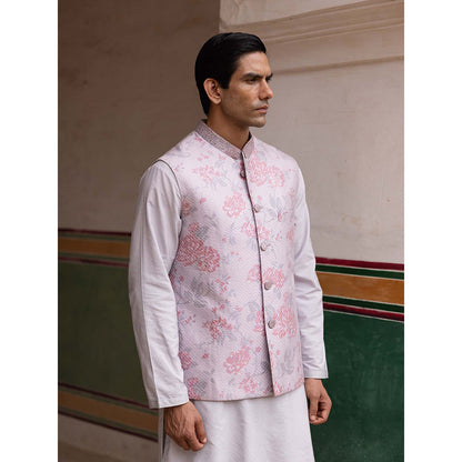 Aangan by Parul Pink Imperial Silk Kurta with Churidar and Nehru Jacket (Set of 3)