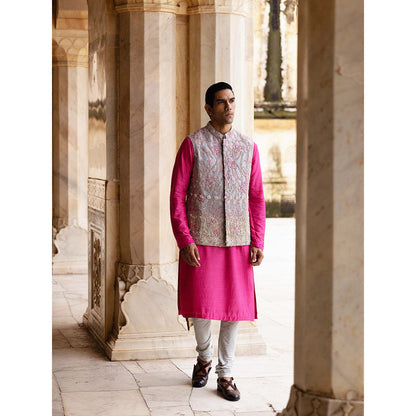 Aangan by Parul Pink Avant Garde Kurta with Churidar and Nehru Jacket (Set of 3)