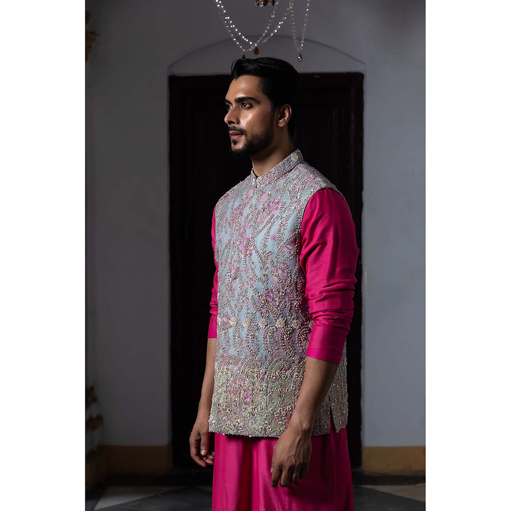 Aangan by Parul Pink Avant Garde Kurta with Churidar and Nehru Jacket (Set of 3)