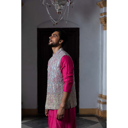 Aangan by Parul Pink Avant Garde Kurta with Churidar and Nehru Jacket (Set of 3)