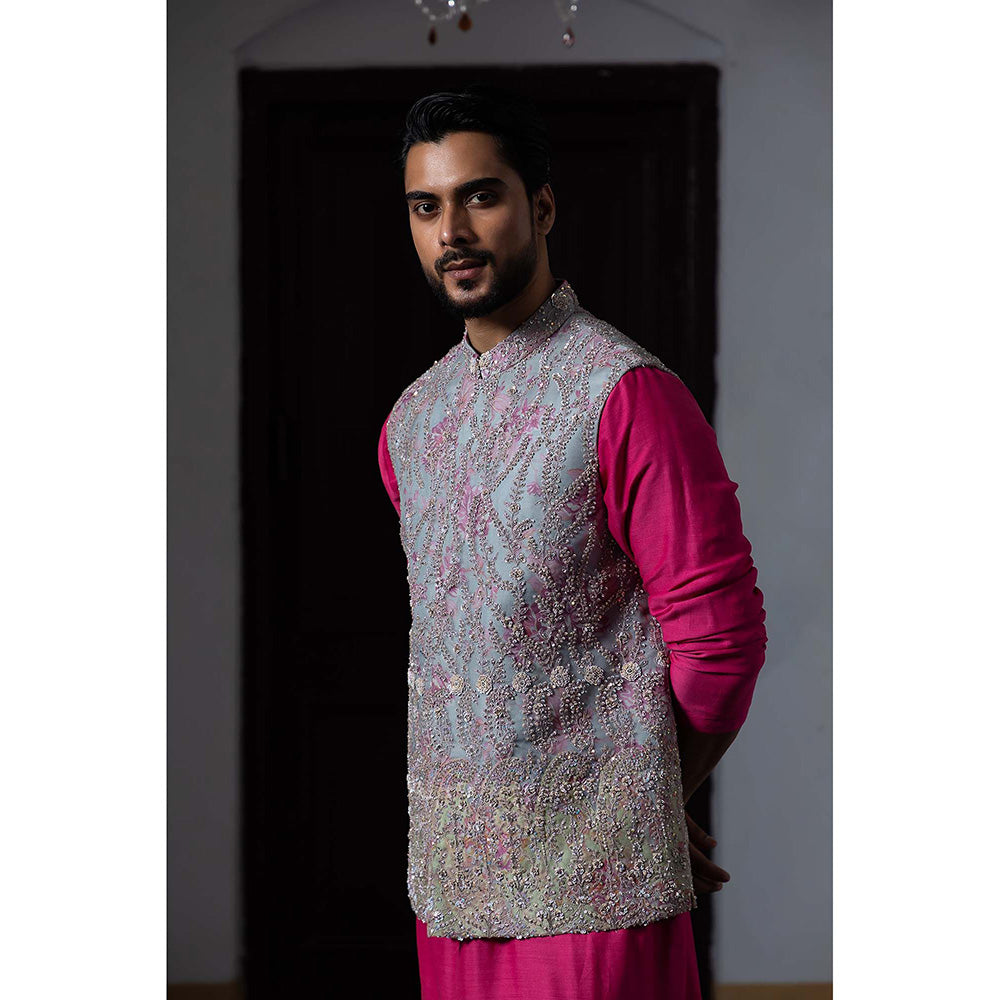 Aangan by Parul Pink Avant Garde Kurta with Churidar and Nehru Jacket (Set of 3)
