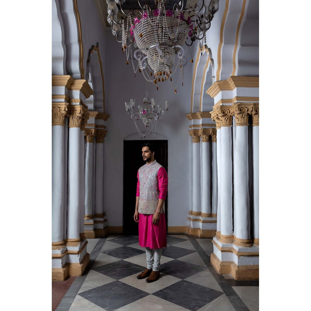 Aangan by Parul Pink Avant Garde Kurta with Churidar and Nehru Jacket (Set of 3)