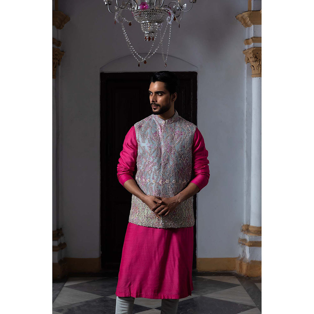 Aangan by Parul Pink Avant Garde Kurta with Churidar and Nehru Jacket (Set of 3)
