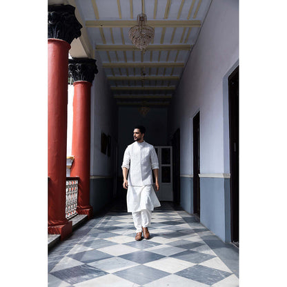 Aangan by Parul White Valor Kurta with Churidar and Nehru Jacket (Set of 3)