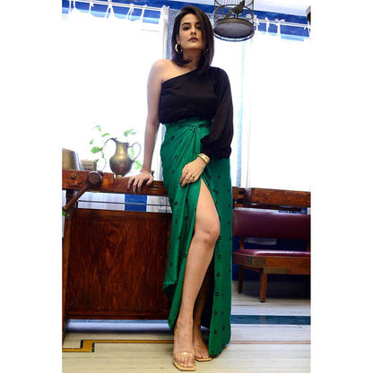 Aapro Label Green Bandhej Wrap Dress