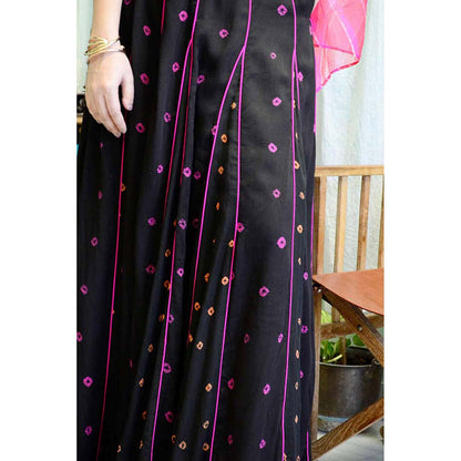 Aapro Label Black Bandhej Blouse With Lehenga & Dupatta (Set of 3)