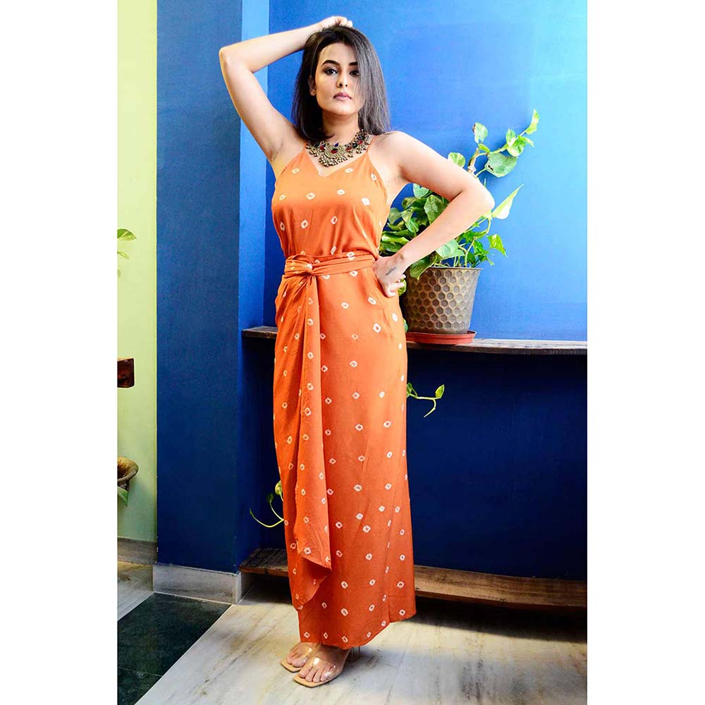 Aapro Label Orange Bandhej Wrap Dress