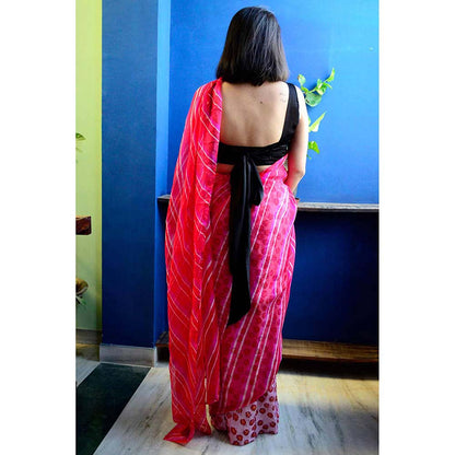 Aapro Label Pink Leheriya Pre Draped Saree With Stitched Blouse