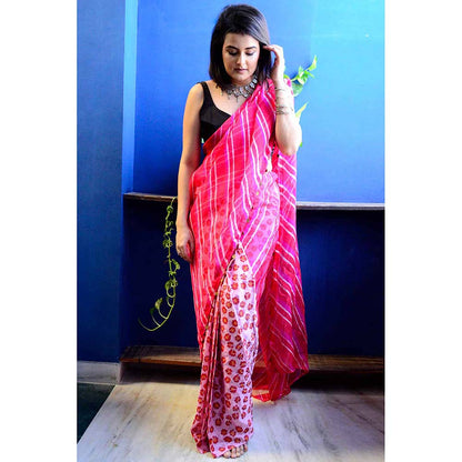 Aapro Label Pink Leheriya Pre Draped Saree With Stitched Blouse