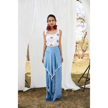 Aapro Label Blue Bandhej Double Cowl Skirt (Set of 2)
